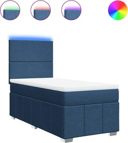 vidaXL Κρεβάτι Boxspring με Στρώμα Μπλε 90x200 εκ.Υφασμάτινο