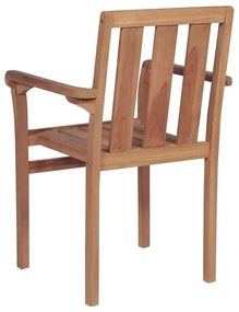 Καρέκλες Κήπου Στοιβαζόμενες 4 τεμ. Μασίφ Ξύλο Teak &amp; Μαξιλάρια - Λευκό