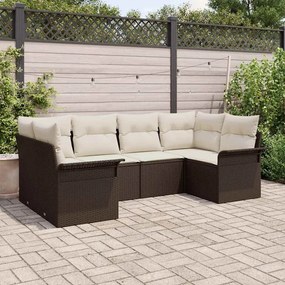 vidaXL Σετ Καναπέ Κήπου με μαξιλάρι 6 pcs Καφέ Πολυ ράταν