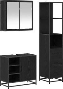 vidaXL Σετ Επίπλων Μπάνιου με ράφι 3 pcs Μαύρη Οξυά Επεξεργασμένο ξύλο