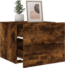 vidaXL Κομοδίνο Επιτοίχιο με Φώτα LED Καπνιστή Δρυς