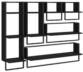 Ράφια Τοίχου Σετ 6 τεμ. με Μπάρες Μαύρα από Επεξεργασμένο ξύλο - Μαύρο