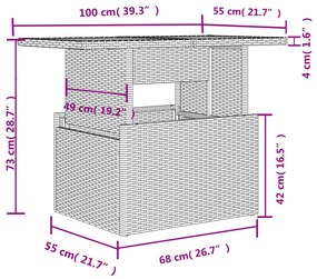 Τραπέζι Κήπου Μπεζ 100x55x73 εκ. Συνθετικό Ρατάν / Ξύλο Ακακίας - Μπεζ