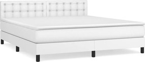 vidaXL Κρεβάτι Boxspring με Στρώμα Λευκό 160x200εκ.από Συνθετικό Δέρμα