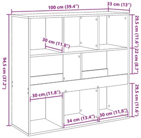 ΒΙΒΛΙΟΘΗΚΗ/ΔΙΑΧΩΡΙΣΤΙΚΟ ΧΩΡΟΥ ΓΚΡΙ 100X33X94,5 ΕΚ. ΕΠΕΞ. ΞΥΛΟ 3309513