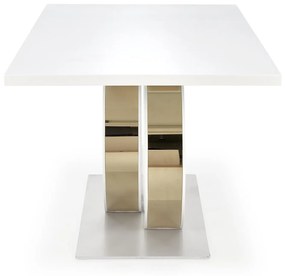Τραπέζι Houston 1660, Γυαλιστερό λευκό, Χρυσό, 77x90x160cm, 110 kg, Επιμήκυνση, Ινοσανίδες μέσης πυκνότητας, Μέταλλο, Ινοσανίδες μέσης πυκνότητας