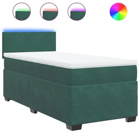 vidaXL Κρεβάτι Boxspring με Στρώμα Σκούρο Πράσινο 90x190 εκ. Βελούδινο