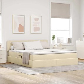 vidaXL LED Κρεβάτι αποθήκευσης με στρώμα Κρέμ 200 x 200 cm Ύφασμα