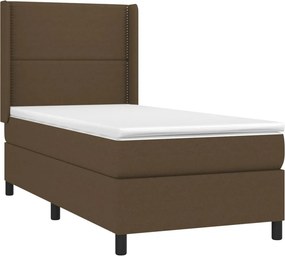 vidaXL Κρεβάτι Boxspring με Στρώμα Σκούρο Καφέ 90x200 εκ. Υφασμάτινο