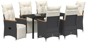 vidaXL Σέτ φαγητού για κήπο με μαξιλάρι 7 pcs Μαύρο Πολυ ράταν