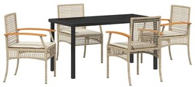 vidaXL Σέτ φαγητού για κήπο 5 pcs Μπεζ συνθετικό ρατάν