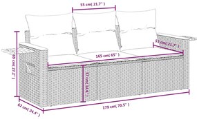 vidaXL Σετ Καναπέ Κήπου 3 Τεμαχίων Μαύρο Συνθετικό Ρατάν με Μαξιλάρια