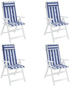 vidaXL Μαξιλάρια Καρέκλας με Πλάτη 4 τεμ. Μπλε&Λευκά Ριγέ Υφ. Oxford