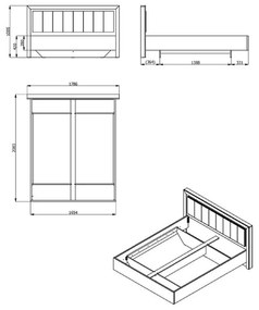 Ξύλινο Κρεβάτι Astor 160 Γκρί Δρύς - Λευκό 160x200 εκ. 178.5x208.5x100.5 εκ.