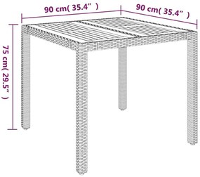 Τραπέζι Κήπου με Ξύλινη Επιφάνεια Γκρι 90x90x75 εκ. Συνθ. Ρατάν - Γκρι