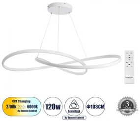 Κρεμαστό Φωτιστικό LED CCT 120W Φ103cm Αλουμίνιο Dimmable Globostar 60918 Λευκό