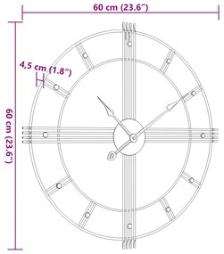 Ρολόι Τοίχου Μαύρο Ø60 εκ. Σιδερένιο - Μαύρο