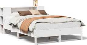 vidaXL Κρεβάτι Βιβλιοθήκη Χωρίς Στρώμα Λευκό 135x190 εκ Μασίφ Πεύκο