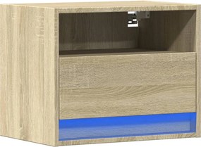 vidaXL Κομοδίνο Επιτοίχιο με Φώτα LED Sonoma Δρυς