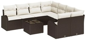 vidaXL Σετ Καναπέ με μαξιλάρι 9 pcs Καφέ και Κρέμα συνθετικό ρατάν