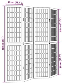 Διαχωριστικό Χώρου με 4 Πάνελ Λευκό από Μασίφ Ξύλο Παυλώνιας - Λευκό