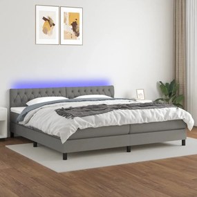 vidaXL Κρεβάτι Boxspring με Στρώμα & LED Σκ.Γκρι 200x200εκ. Υφασμάτινο