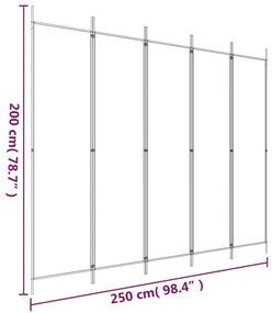 Διαχωριστικό Δωματίου με 5 Πάνελ Λευκό 250x200 εκ. από Ύφασμα - Λευκό