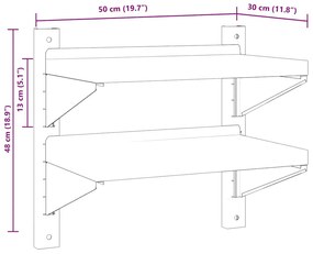 Ράφι Τοίχου 2 Επιπ. Ασημί 50x30x48 εκ. Ανοξείδωτο Ατσάλι - Ασήμι