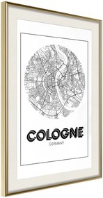 Αφίσα - City Map: Cologne (Round) - 40x60 - Χρυσό - Με πασπαρτού