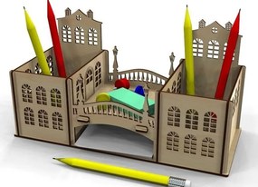 Intra απο ξύλο plywood 3mm-4mm πάχος – ξύλο οργάνωσης γραφείου θήκης με θέμα στυλό Old City 45x50 cm INTRAVECTRY-MY551289