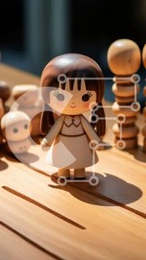 Intra Συλλεκτικό Ξύλινο Παζλ Plywood  4mm - Αξιολάτρευτη ξύλινη κούκλα και μπλοκ σε ένα τραπέζι Σε Ξύλινο Κουτί - Διαστάσεις: 10x10 cm – 25 κομμάτια