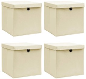 vidaXL Κουτιά Αποθήκευσης με Καπάκια 4 τεμ Κρεμ 32x32x32εκ Υφασμάτινα