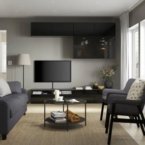 BESTÅ σύνθεση αποθήκευσης TV/ γυάλινες πόρτες/συρτάρια με μαλακό κλείσιμο, 240x42x231 cm 194.122.37