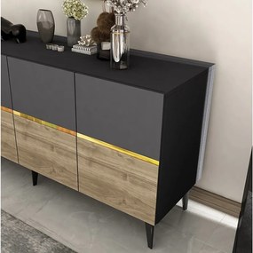 Stewehome Κονσόλα Ανθρακί (Καρυδί) Χρυσό 150x40x80 cm