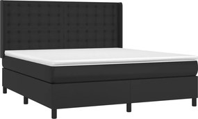 vidaXL Κρεβάτι Boxspring με Στρώμα &amp; LED Μαύρο 180x200 εκ. Συνθ. Δέρμα