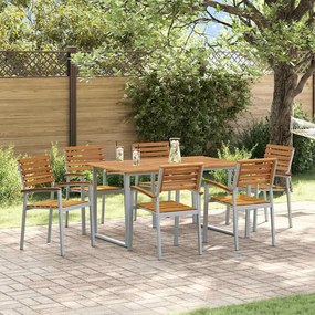 vidaXL Σέτ φαγητού για κήπο 7 pcs Γκρι και καφέ Μασίφ ξύλο ακακίας