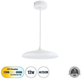 Κρεμαστό Φωτιστικό Οροφής LED 12W 1440lm BARON Globostar-61252-Λευκό 61252