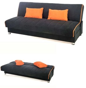 Καναπές Κρεβάτι 3Θέσιος New Leon 190x85x83cm Φ7 Μαύρος Με Πορτοκαλί Ρίγα 53/47 828-25-341 Ύφασμα
