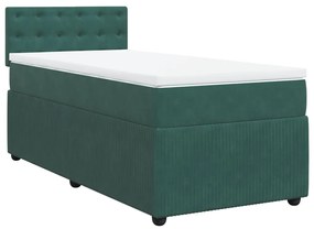 Κρεβάτι Boxspring με Στρώμα Σκούρο Πράσινο 100x200εκ. Βελούδινο - Πράσινο