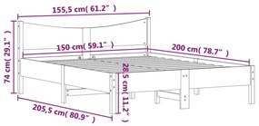 Σκελετός Κρεβ. Χωρίς Στρώμα Καφέ Κεριού 150x200 εκ Μασίφ Πεύκο - Καφέ