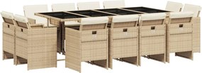 vidaXL Σετ Τραπεζαρίας Κήπου 13 τεμ. Μπεζ Συνθ. Ρατάν με Μαξιλάρια
