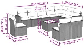 vidaXL Σαλόνι Κήπου 11 Τεμαχίων Γκρι από Συνθετικό Ρατάν με Μαξιλάρια