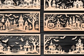 Σετ των 2 Intra απο ξύλο plywood Χρώμα wenge 3mm-4mm πάχος - Αποκριάτικο αποκοπής με λέιζερ Δίασταση 15x15 cm INTRAFABR-104807485