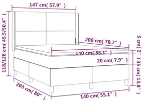 vidaXL Κρεβάτι Boxspring με Στρώμα Σκούρο Καφέ 140x200 εκ Υφασμάτινο