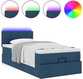 vidaXL Οθωμανικό κρεβάτι με στρώμα &amp; LEDs Μπλε 90x190cm ύφασμα