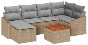 vidaXL Σετ Καναπέ Κήπου με μαξιλάρι 7 pcs Μπεζ συνθετικό ρατάν