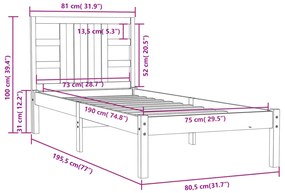 Πλαίσιο Κρεβατιού Μαύρο 75 x 190εκ. από Μασίφ Ξύλο Small Single - Μαύρο