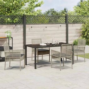 vidaXL Σέτ φαγητού για κήπο με μαξιλάρι 5 pcs Ανοιχτό γκρι Πολυ ράταν