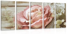 Εικόνα 5 μερών κομψό vintage τριαντάφυλλο - 100x50