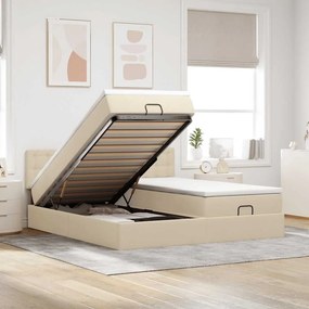 vidaXL Οθωμανικό κρεβάτι με στρώματα Κρέμα 180x200cm ύφασμα